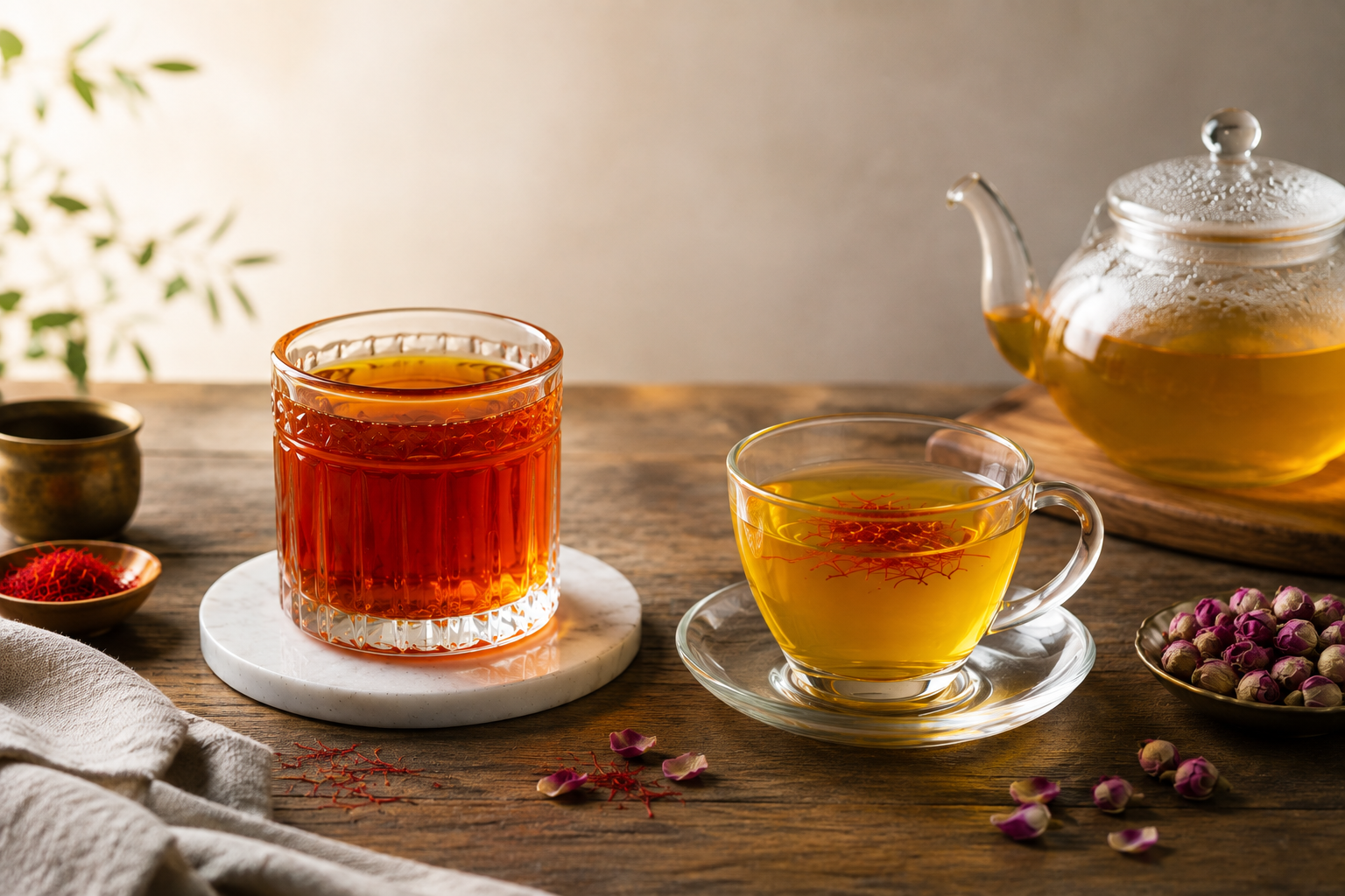 هم شربت زعفران و هم چای زعفران از زعفران بهعنوان ماده اصلی استفاده میکنند