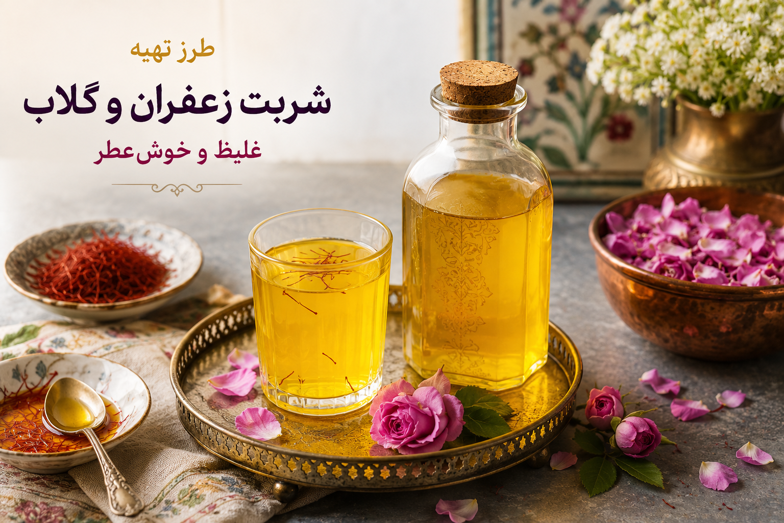 شربت زعفران و گلاب یکی از سادهترین انتخابهاست